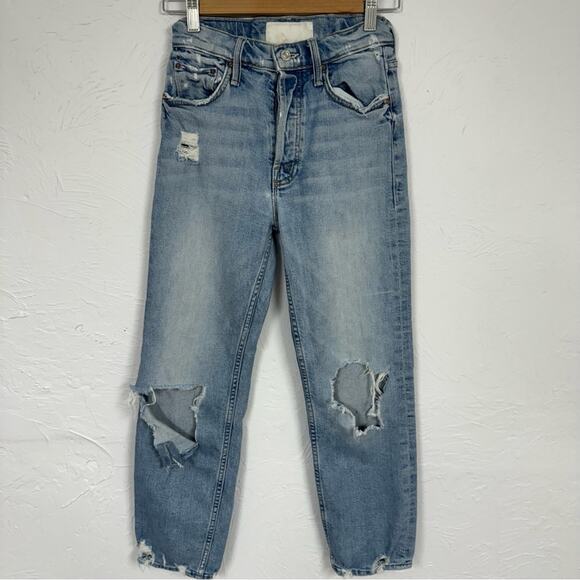 Mother Tomcat High Rise Blue Jeans Womens 24 Straight Leg Cropped Light Wash - Picture 3 of 13